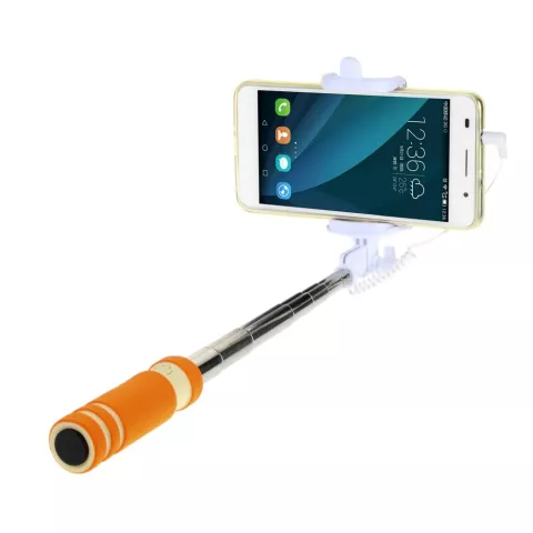 Perche &agrave; selfie pliable universelle - Orange Blanc - T&eacute;l&eacute;commande audio