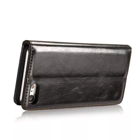 Caseme Oil Wallet &eacute;tui en cuir compatible avec iPhone 7 8 SE 2020 SE 2022 - Biblioth&egrave;que Noir