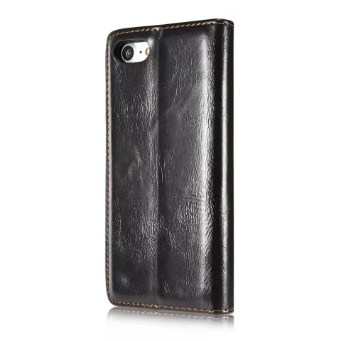 Caseme Oil Wallet &eacute;tui en cuir compatible avec iPhone 7 8 SE 2020 SE 2022 - Biblioth&egrave;que Noir