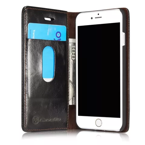 Caseme Oil Wallet &eacute;tui en cuir compatible avec iPhone 7 8 SE 2020 SE 2022 - Biblioth&egrave;que Noir
