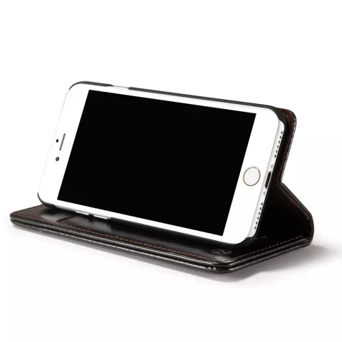 Caseme Oil Wallet &eacute;tui en cuir compatible avec iPhone 7 8 SE 2020 SE 2022 - Biblioth&egrave;que Noir
