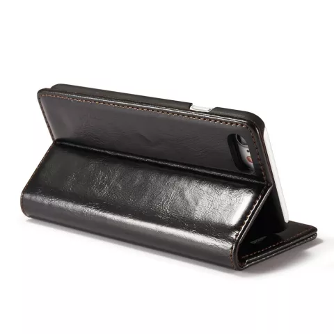 Caseme Oil Wallet &eacute;tui en cuir compatible avec iPhone 7 8 SE 2020 SE 2022 - Biblioth&egrave;que Noir
