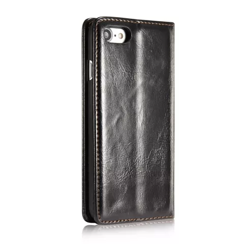 Caseme Oil Wallet &eacute;tui en cuir compatible avec iPhone 7 8 SE 2020 SE 2022 - Biblioth&egrave;que Noir