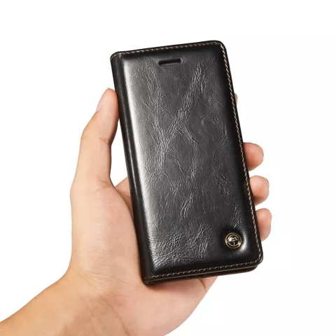 Caseme Oil Wallet &eacute;tui en cuir compatible avec iPhone 7 8 SE 2020 SE 2022 - Biblioth&egrave;que Noir