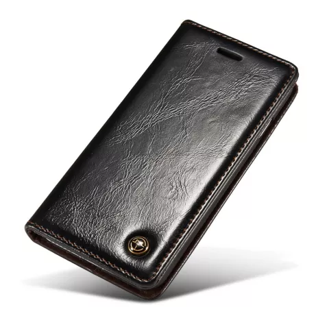 Caseme Oil Wallet &eacute;tui en cuir compatible avec iPhone 7 8 SE 2020 SE 2022 - Biblioth&egrave;que Noir