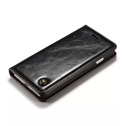 Caseme Oil Wallet &eacute;tui en cuir compatible avec iPhone 7 8 SE 2020 SE 2022 - Biblioth&egrave;que Noir
