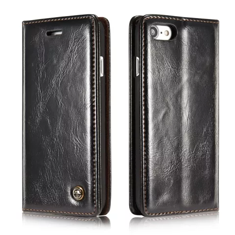 Caseme Oil Wallet &eacute;tui en cuir compatible avec iPhone 7 8 SE 2020 SE 2022 - Biblioth&egrave;que Noir