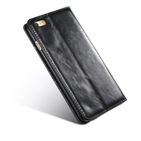 Caseme Oil Wallet &eacute;tui en cuir compatible avec iPhone 6 Plus 6s Plus - Biblioth&egrave;que Noir