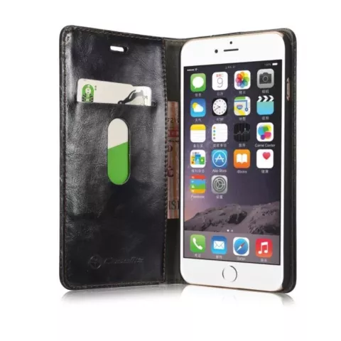 Caseme Oil Wallet &eacute;tui en cuir compatible avec iPhone 6 Plus 6s Plus - Biblioth&egrave;que Noir