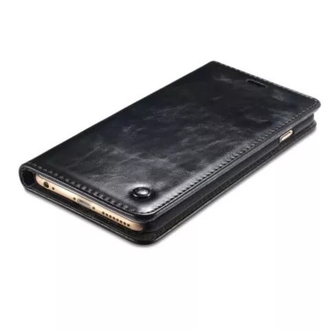 Caseme Oil Wallet &eacute;tui en cuir compatible avec iPhone 6 Plus 6s Plus - Biblioth&egrave;que Noir