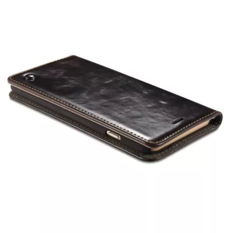 Caseme Oil Wallet &eacute;tui en cuir compatible avec iPhone 6 Plus 6s Plus - Biblioth&egrave;que Noir
