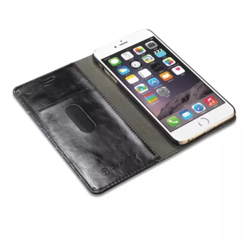 Caseme Oil Wallet &eacute;tui en cuir compatible avec iPhone 6 Plus 6s Plus - Biblioth&egrave;que Noir