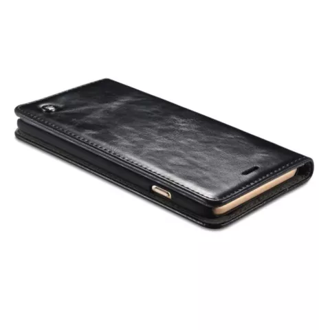 Caseme Oil Wallet &eacute;tui en cuir compatible avec iPhone 6 Plus 6s Plus - Biblioth&egrave;que Noir