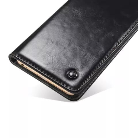 Caseme Oil Wallet &eacute;tui en cuir compatible avec iPhone 6 Plus 6s Plus - Biblioth&egrave;que Noir