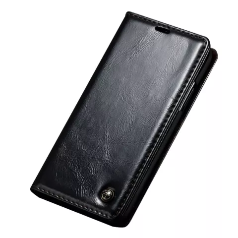 Caseme Oil Wallet &eacute;tui en cuir compatible avec iPhone X XS - Biblioth&egrave;que Noir