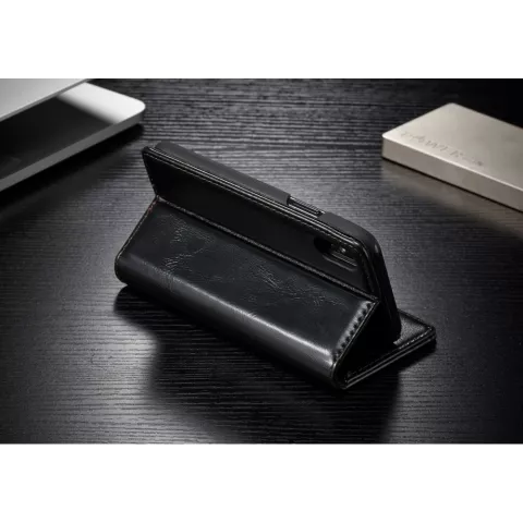 Caseme Oil Wallet &eacute;tui en cuir compatible avec iPhone X XS - Biblioth&egrave;que Noir