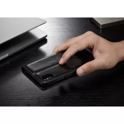 Caseme Oil Wallet &eacute;tui en cuir compatible avec iPhone X XS - Biblioth&egrave;que Noir