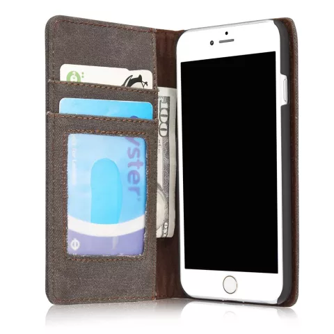 Caseme Canvas Wallet &Eacute;tui en tissu la biblioth&egrave;que compatible avec iPhone 6 6s - Gris Cendr&eacute; Charbon