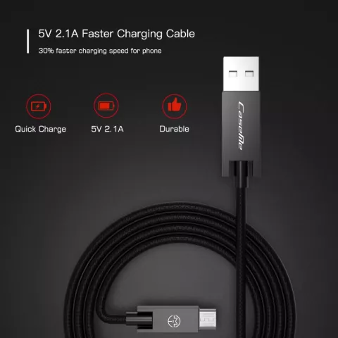 C&acirc;ble Caseme USB vers Micro USB 1,2 m&egrave;tres - c&acirc;ble de chargement noir Android