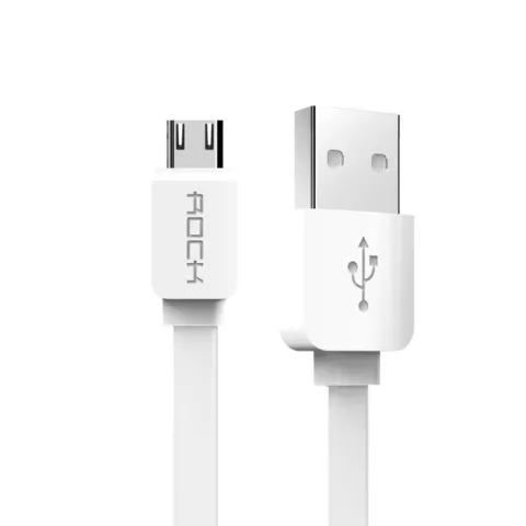 C&acirc;ble Rock USB vers Micro-USB 1 m&egrave;tre - C&acirc;ble de chargement Plat Blanc Android