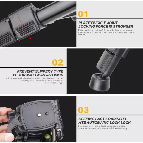ZOMEi Q111 Tr&eacute;pied professionnel en aluminium pour appareil photo reflex num&eacute;rique - poign&eacute;e en caoutchouc mousse