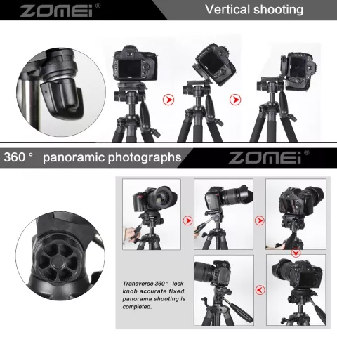 ZOMEi Q111 Tr&eacute;pied professionnel en aluminium pour appareil photo reflex num&eacute;rique - poign&eacute;e en caoutchouc mousse
