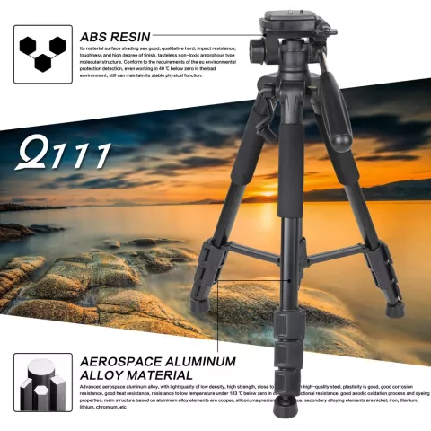 ZOMEi Q111 Tr&eacute;pied professionnel en aluminium pour appareil photo reflex num&eacute;rique - poign&eacute;e en caoutchouc mousse