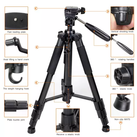 ZOMEi Q111 Tr&eacute;pied professionnel en aluminium pour appareil photo reflex num&eacute;rique - poign&eacute;e en caoutchouc mousse
