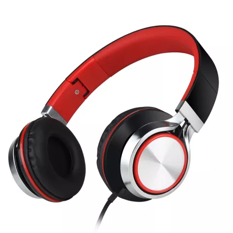 Casque st&eacute;r&eacute;o filaire supra-auriculaire HD200 - Microphone Rouge M&eacute;tallis&eacute; Noir