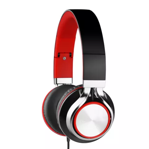Casque st&eacute;r&eacute;o filaire supra-auriculaire HD200 - Microphone Rouge M&eacute;tallis&eacute; Noir