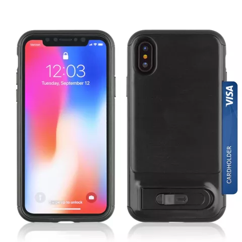 &Eacute;tui &agrave; Clip pour Cartes compatible avec iPhone X XS &Eacute;tui en TPU et Plastique avec Support - Noir
