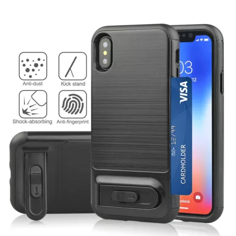 &Eacute;tui &agrave; Clip pour Cartes compatible avec iPhone X XS &Eacute;tui en TPU et Plastique avec Support - Noir