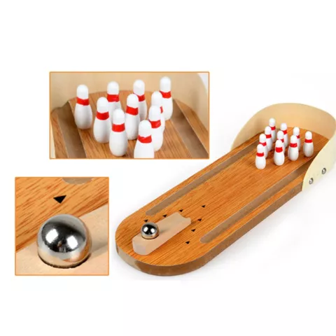 Cadeau de jeu de quilles avec &eacute;pingles &agrave; c&ocirc;nes en marbre - Bowling lane Wood