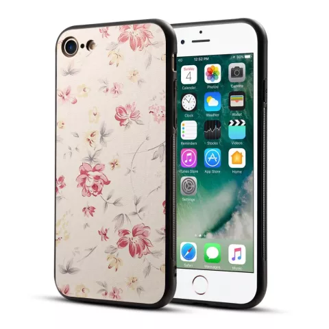 &Eacute;tui en cuir hybride TPU PU &agrave; imprim&eacute; floral compatible avec iPhone 7 8 SE 2020 SE 2022 - Couleur cr&egrave;me rose