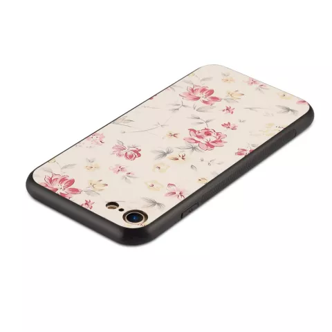 &Eacute;tui en cuir hybride TPU PU &agrave; imprim&eacute; floral compatible avec iPhone 7 8 SE 2020 SE 2022 - Couleur cr&egrave;me rose