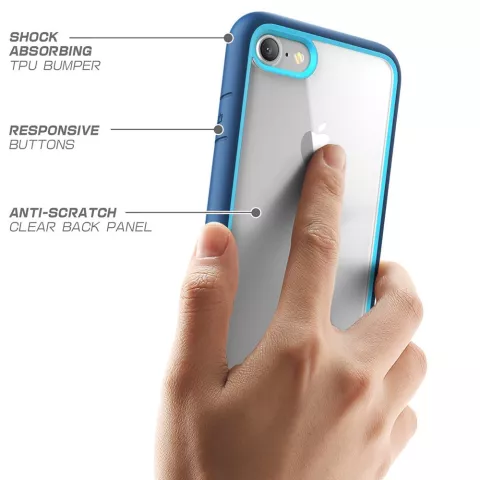 Coque TPU hybride transparente pour iPhone 7 8 SE 2020 SE 2022 - Bleu