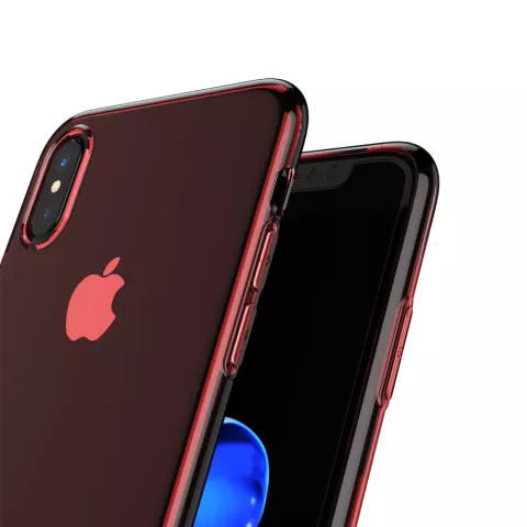 Baseus Simple Series transparent la coque compatible avec iPhone X XS - Rouge Transparent