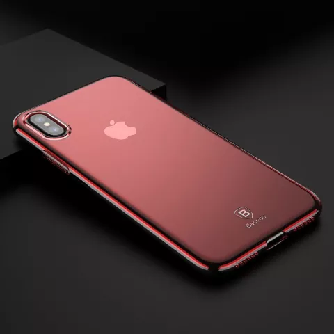 Baseus Simple Series transparent la coque compatible avec iPhone X XS - Rouge Transparent