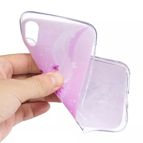 Coque TPU Branche de Fleurs compatible avec iPhone X XS - Violet Rose