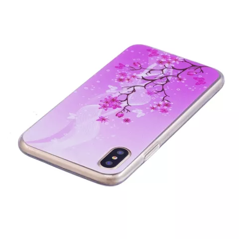 Coque TPU Branche de Fleurs compatible avec iPhone X XS - Violet Rose