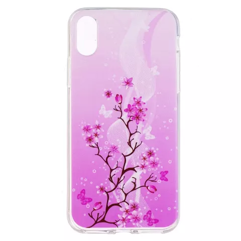 Coque TPU Branche de Fleurs compatible avec iPhone X XS - Violet Rose