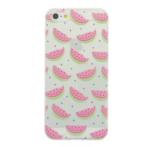 Coque en past&egrave;que TPU pour iPhone 5 / 5s et SE 2016 Housse transparente pour fruits vert rose