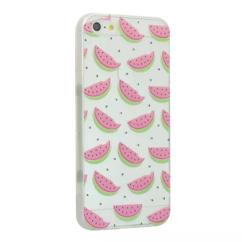 Coque en past&egrave;que TPU pour iPhone 5 / 5s et SE 2016 Housse transparente pour fruits vert rose