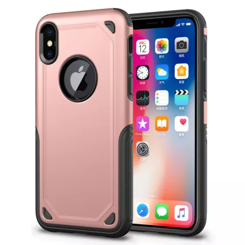 Coque iPhone X XS antichoc Pro Armor - Housse de protection en or rose - Protection suppl&eacute;mentaire