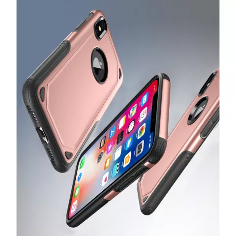 Coque iPhone X XS antichoc Pro Armor - Housse de protection en or rose - Protection suppl&eacute;mentaire