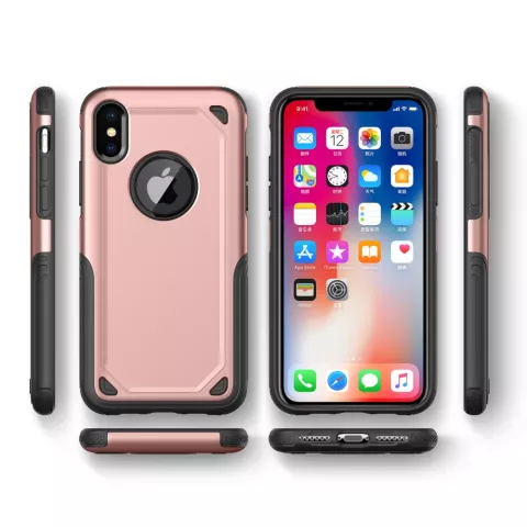 Coque iPhone X XS antichoc Pro Armor - Housse de protection en or rose - Protection suppl&eacute;mentaire