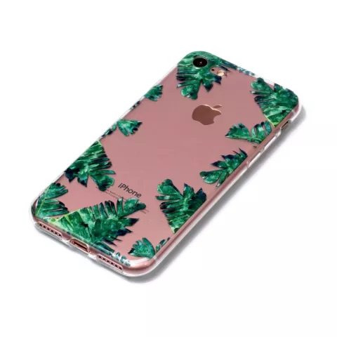 Coque transparente en TPU feuilles compatible avec iPhone 7 8 SE 2020 SE 2022 coque Palm Jungle - Vert Transparent