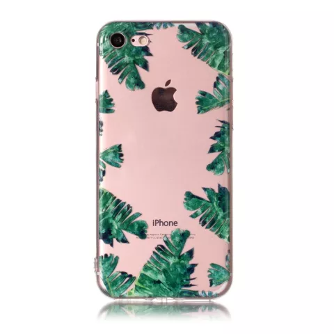 Coque transparente en TPU feuilles compatible avec iPhone 7 8 SE 2020 SE 2022 coque Palm Jungle - Vert Transparent