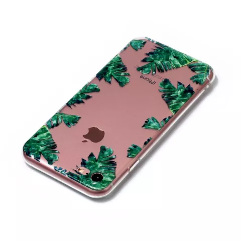 Coque transparente en TPU feuilles compatible avec iPhone 7 8 SE 2020 SE 2022 coque Palm Jungle - Vert Transparent