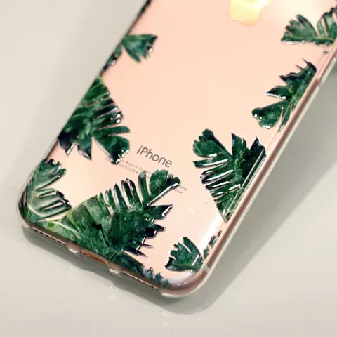 Coque transparente en TPU feuilles compatible avec iPhone 7 8 SE 2020 SE 2022 coque Palm Jungle - Vert Transparent